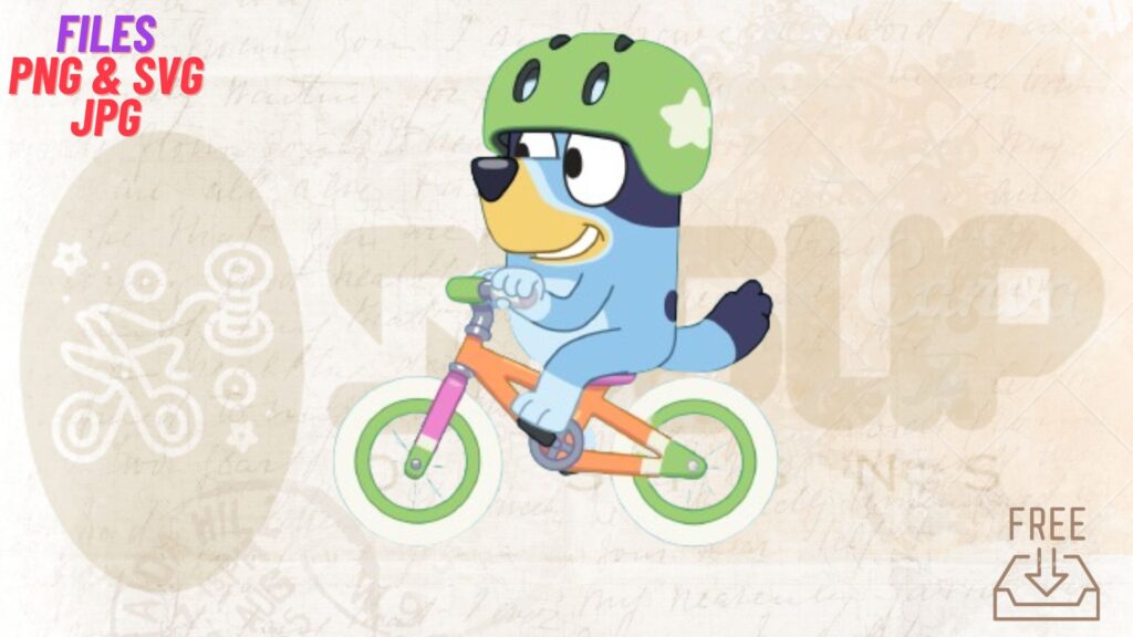 Bluey bike files, free downloads, PNG, SVG, EPS, DXF, personal use, commercial license, creative design, adventure.